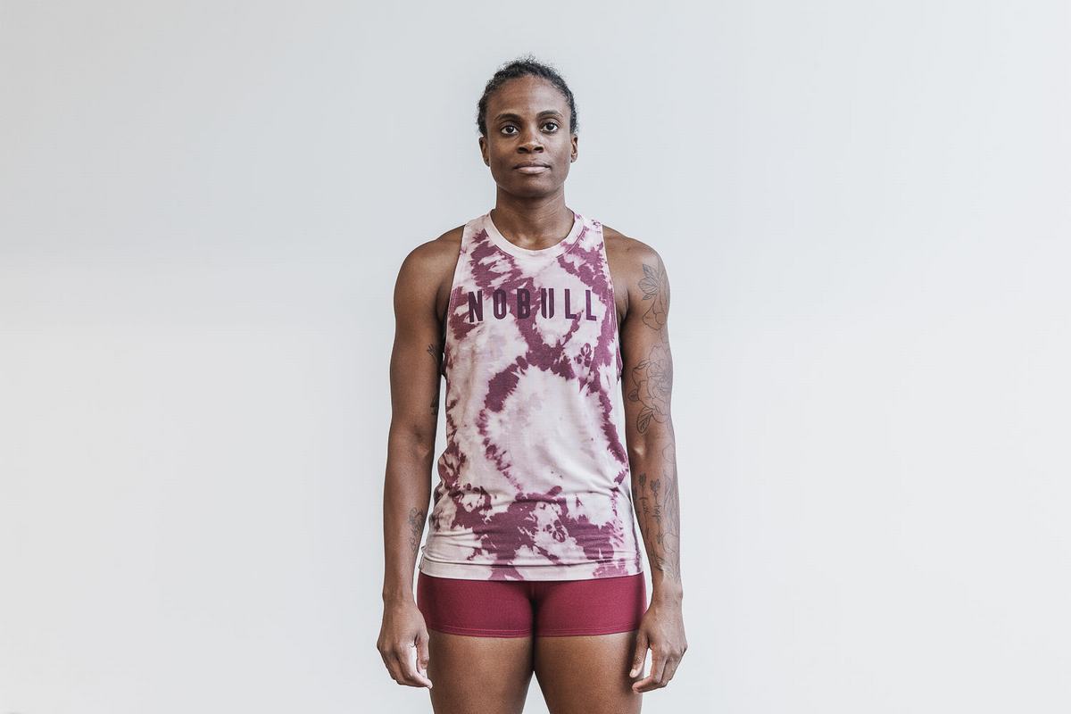 Nobull High-Neck Tie-Dye Women's Tank Tops Rose Dark Red | Australia (TA0526)